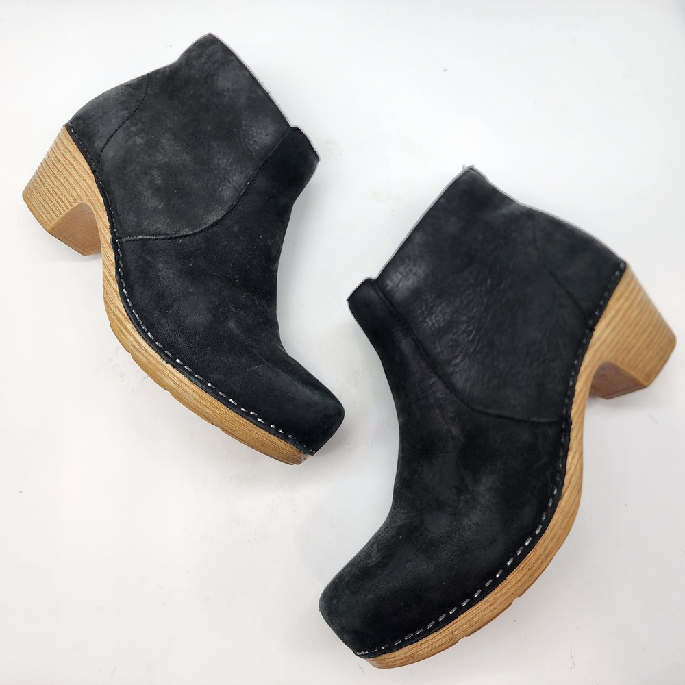 Dansko Maria Ankle Boots Women's Size 38 Black Nubuck Leather Clog Booties